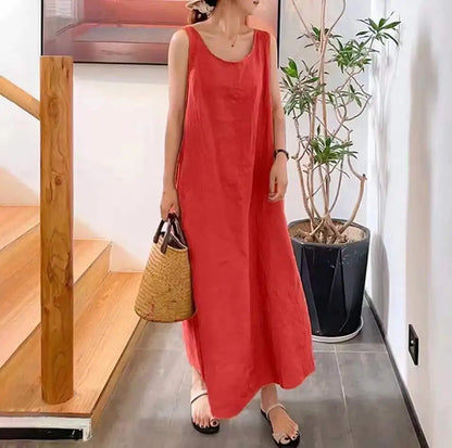 Lente Jurk Mouwloos met O-Hals Zomerse Stijl