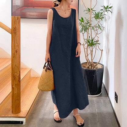 Lente Jurk Mouwloos met O-Hals Zomerse Stijl