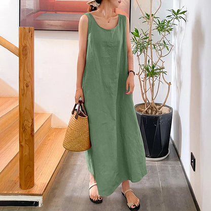 Lente Jurk Mouwloos met O-Hals Zomerse Stijl
