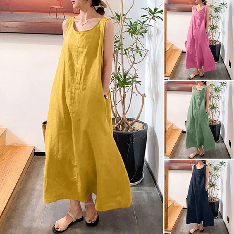 Lente Jurk Mouwloos met O-Hals Zomerse Stijl