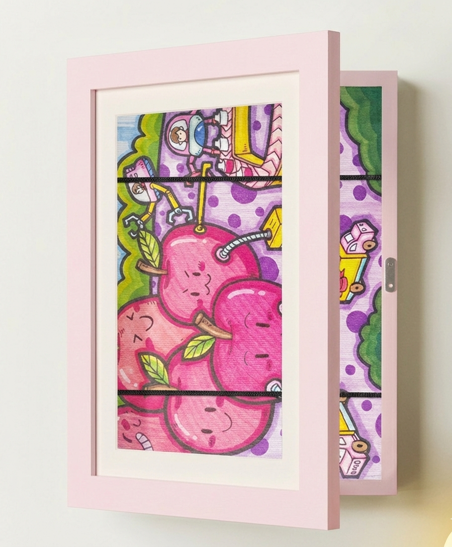 Kinderkunst Wissellijst A4 A3 met Opbergcapaciteit 150 Tekeningen Hout Klap Fotolijst voor Kinderkamer Woonkamer