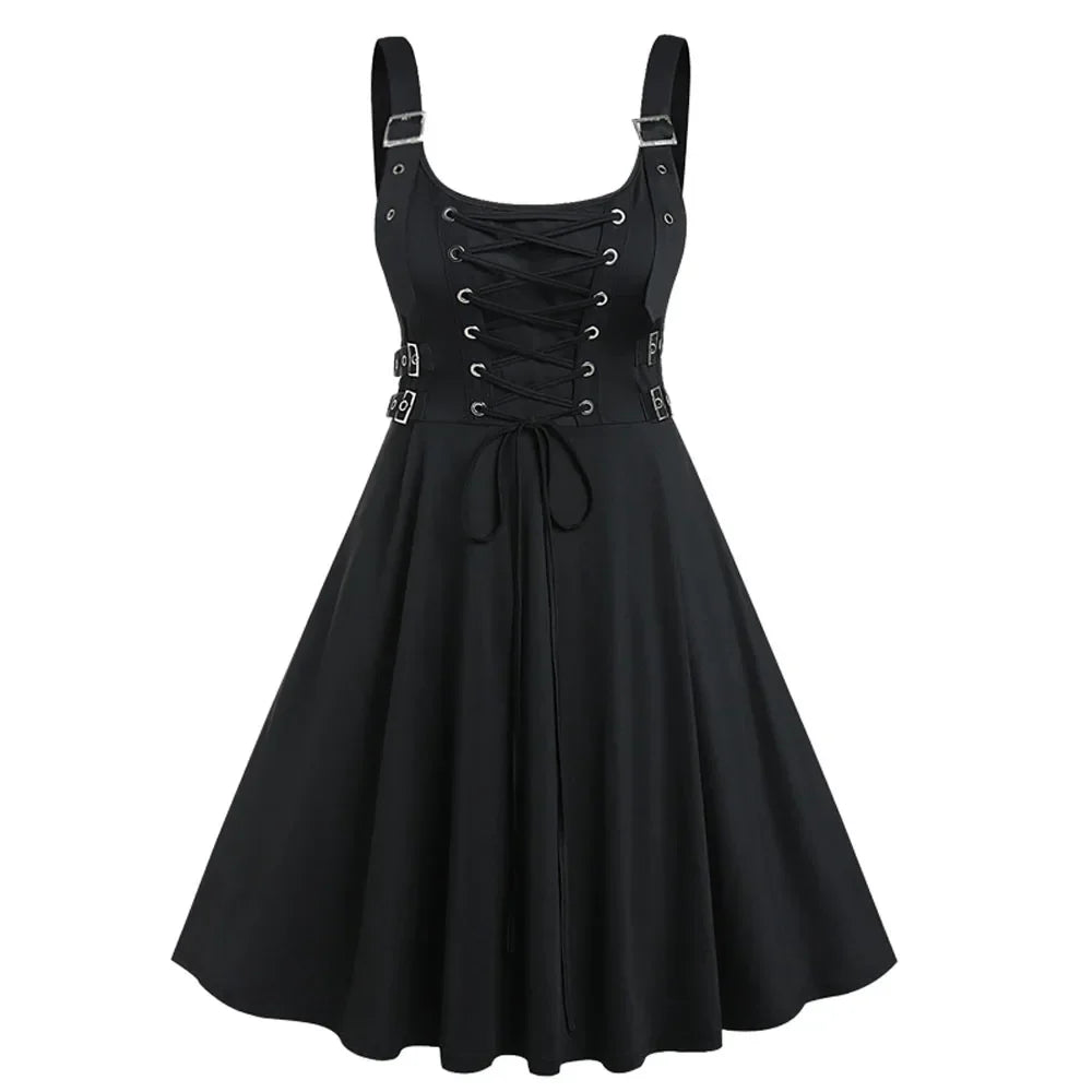 Gothic Feestjurk met Veterriemen voor Vrouw
