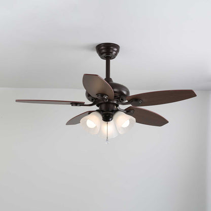 Vintage Plafondventilator met Verlichting Florence | Hout en Glas | Landelijk Ontwerp | Ø107cm met 3 of 5 Lichtpunten | 6 Snelheden | LED Edison Dimbaar | Afstandsbediening Inclusief | Scandinavisch Design