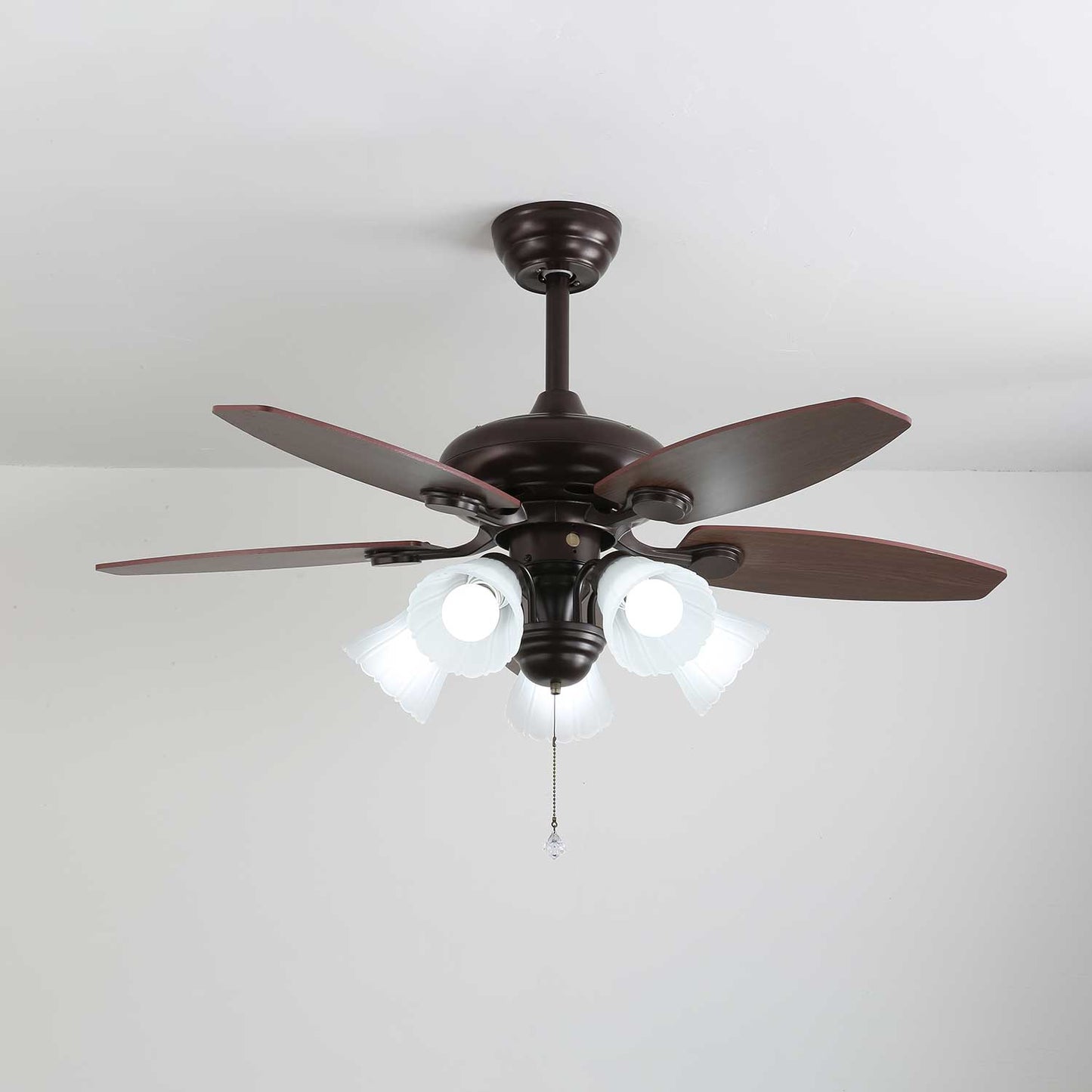 Vintage Plafondventilator met Verlichting Florence | Hout en Glas | Landelijk Ontwerp | Ø107cm met 3 of 5 Lichtpunten | 6 Snelheden | LED Edison Dimbaar | Afstandsbediening Inclusief | Scandinavisch Design