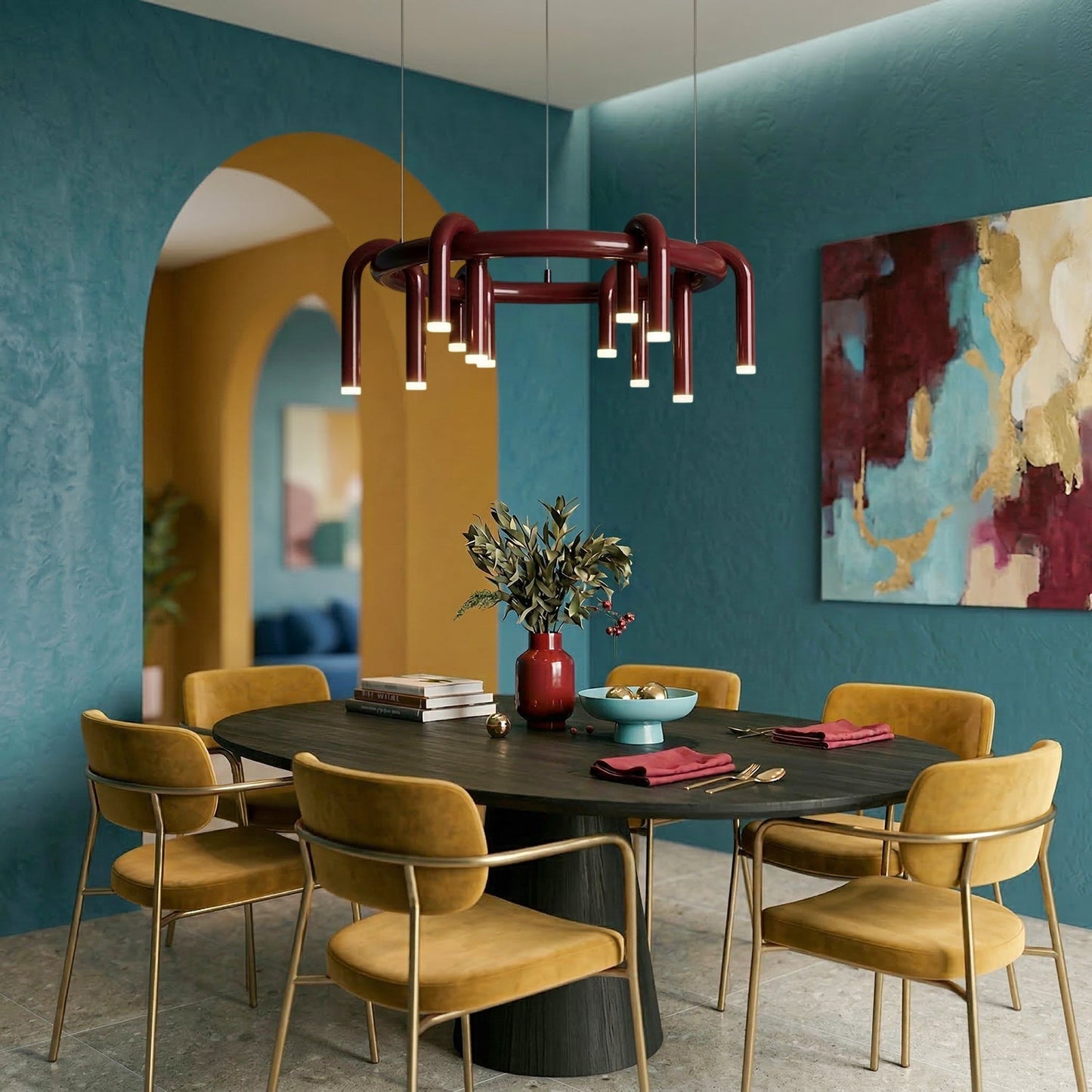 Rosso U-vormige Kroonluchter — Moderne Metalen Hanglamp met LED-Verlichting