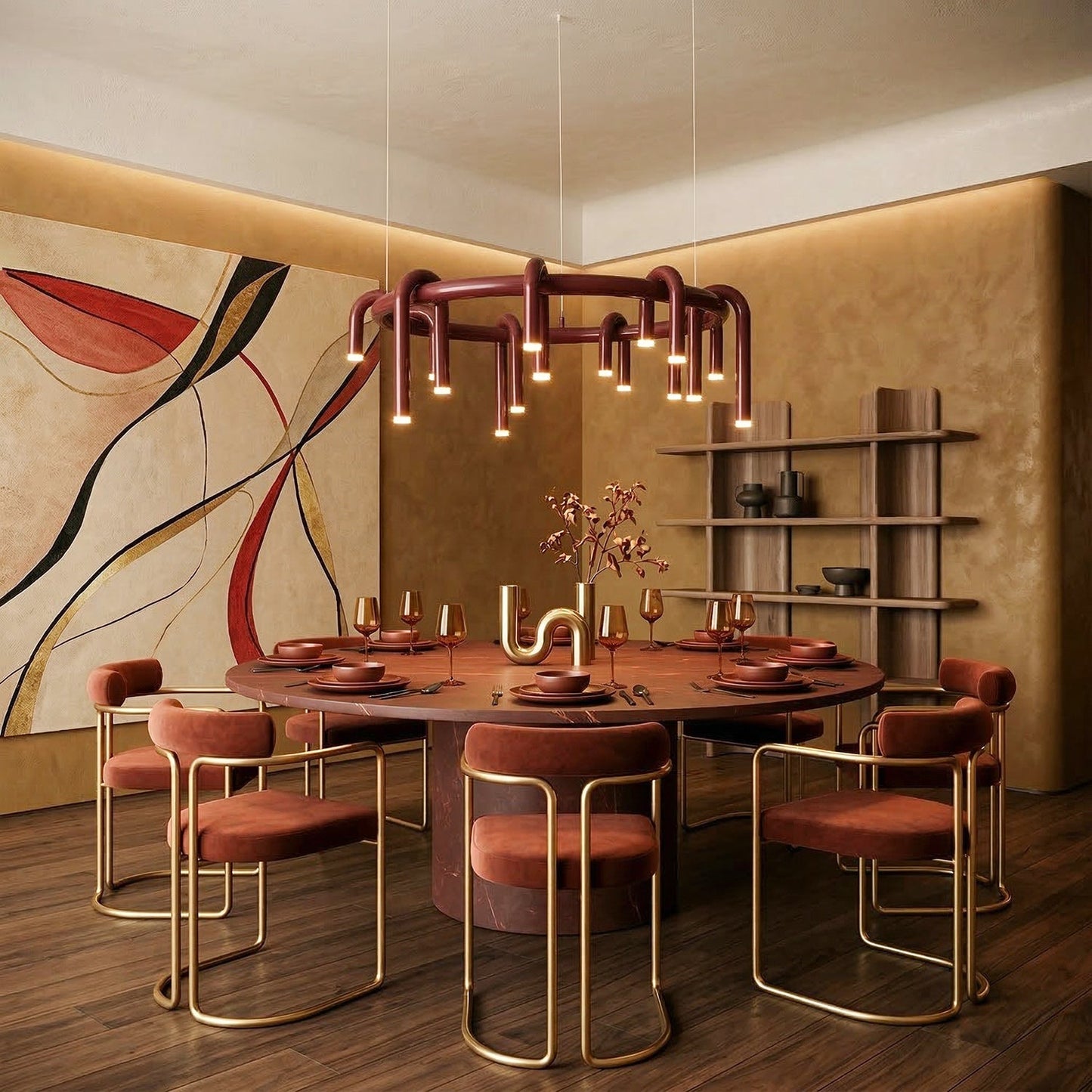 Rosso U-vormige Kroonluchter — Moderne Metalen Hanglamp met LED-Verlichting