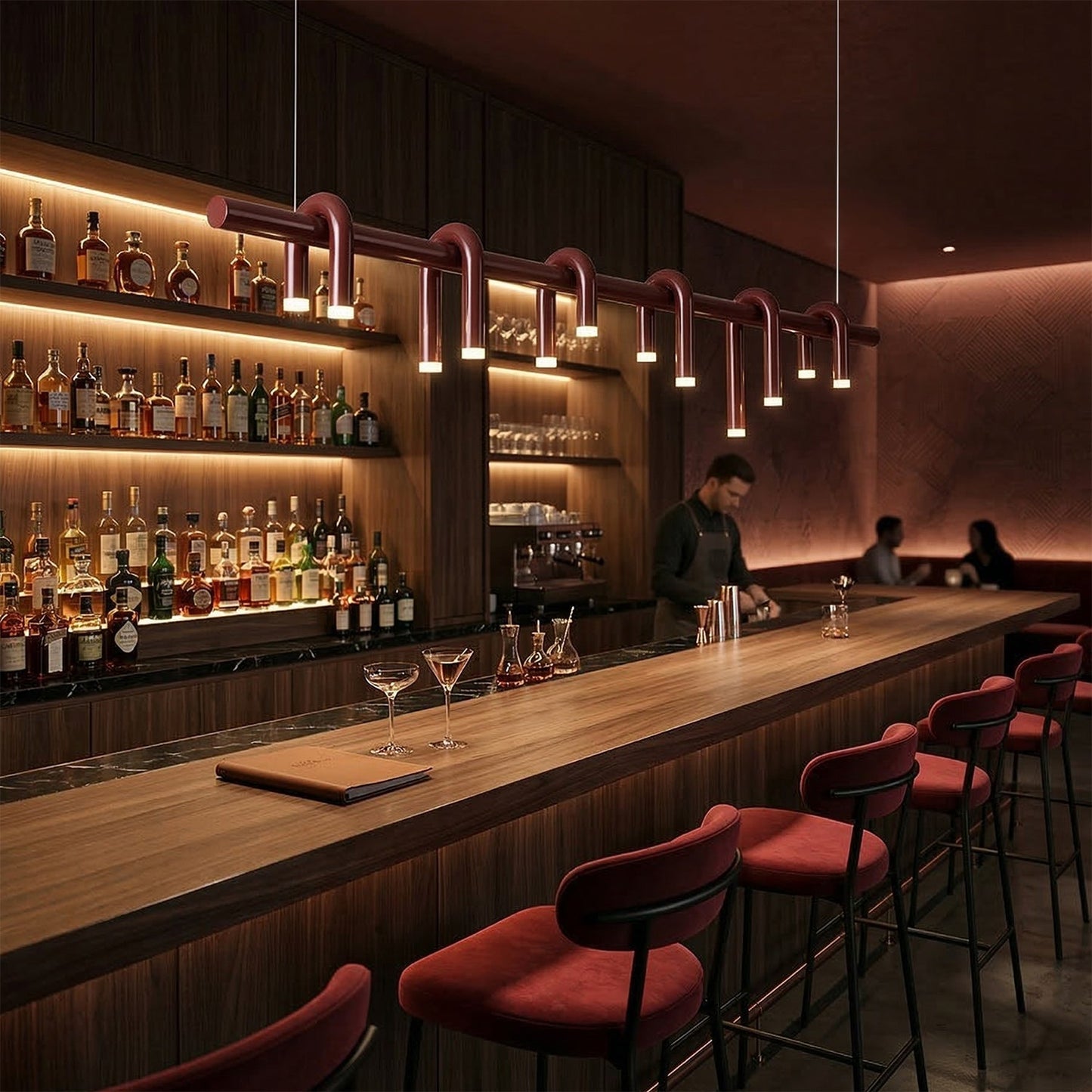 Rosso U-vormige Kroonluchter — Moderne Metalen Hanglamp met LED-Verlichting
