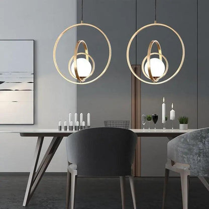 Draaibare Gouden Hanglamp met Verstelbare Ringen – Moderne Verlichting voor Woonkamer