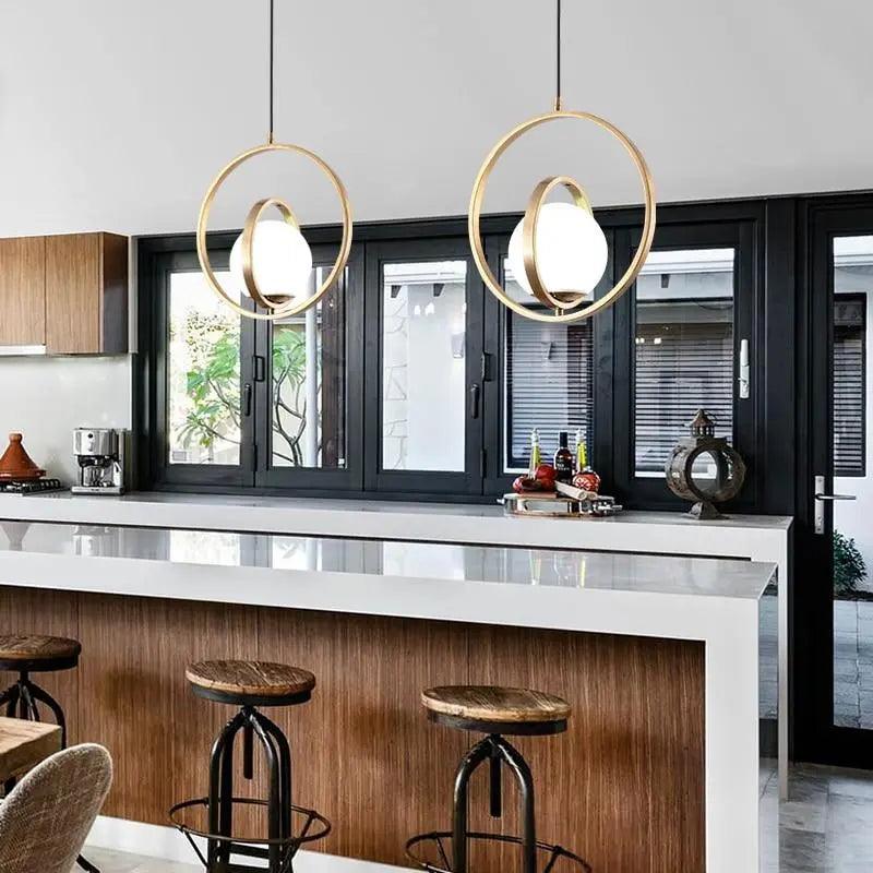 Draaibare Gouden Hanglamp met Verstelbare Ringen – Moderne Verlichting voor Woonkamer