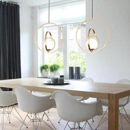 Draaibare Gouden Hanglamp met Verstelbare Ringen – Moderne Verlichting voor Woonkamer