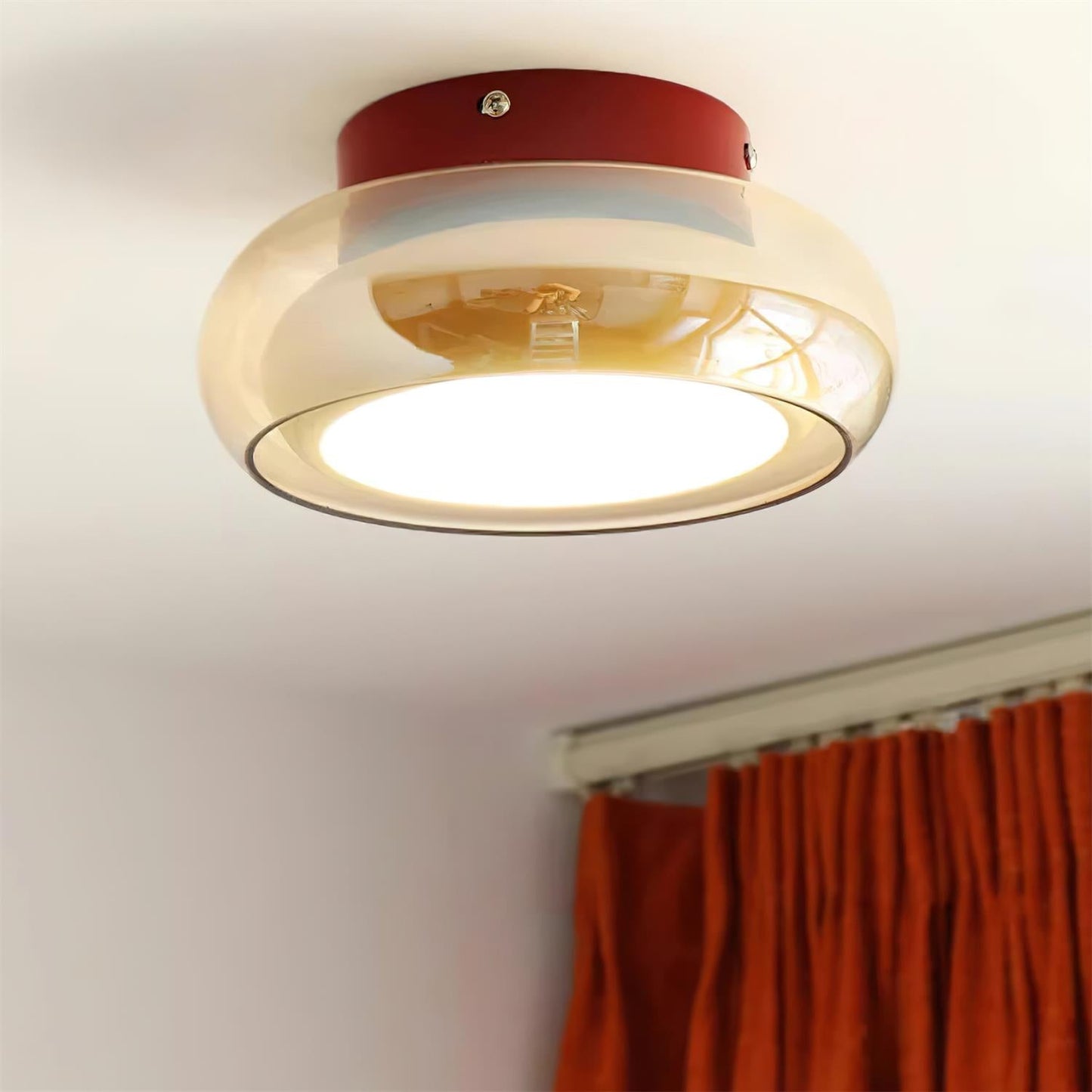 Plafondlamp Cognac Glas Metaal Rood Accent 3 Lichtkleuren LED Woonkamer Slaapkamer Luxe