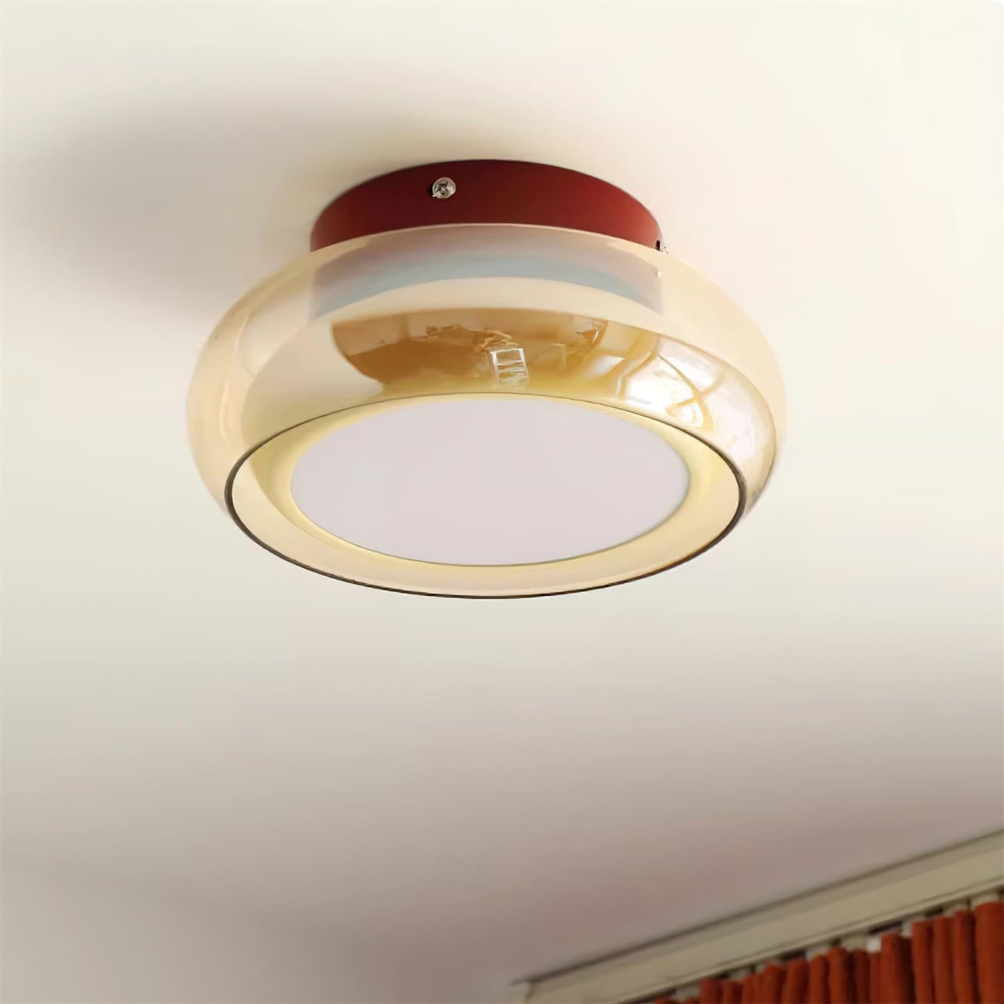 Plafondlamp Cognac Glas Metaal Rood Accent 3 Lichtkleuren LED Woonkamer Slaapkamer Luxe
