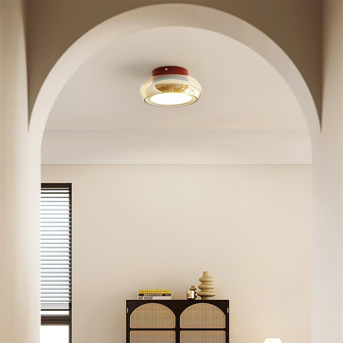 Plafondlamp Cognac Glas Metaal Rood Accent 3 Lichtkleuren LED Woonkamer Slaapkamer Luxe