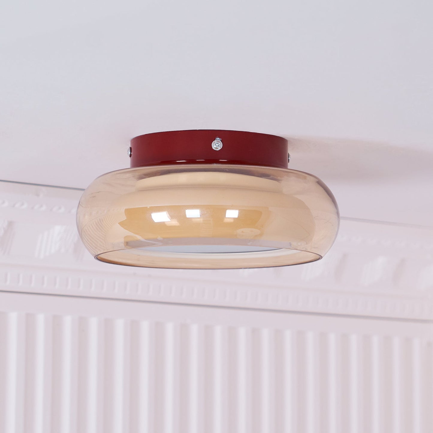 Plafondlamp Cognac Glas Metaal Rood Accent 3 Lichtkleuren LED Woonkamer Slaapkamer Luxe