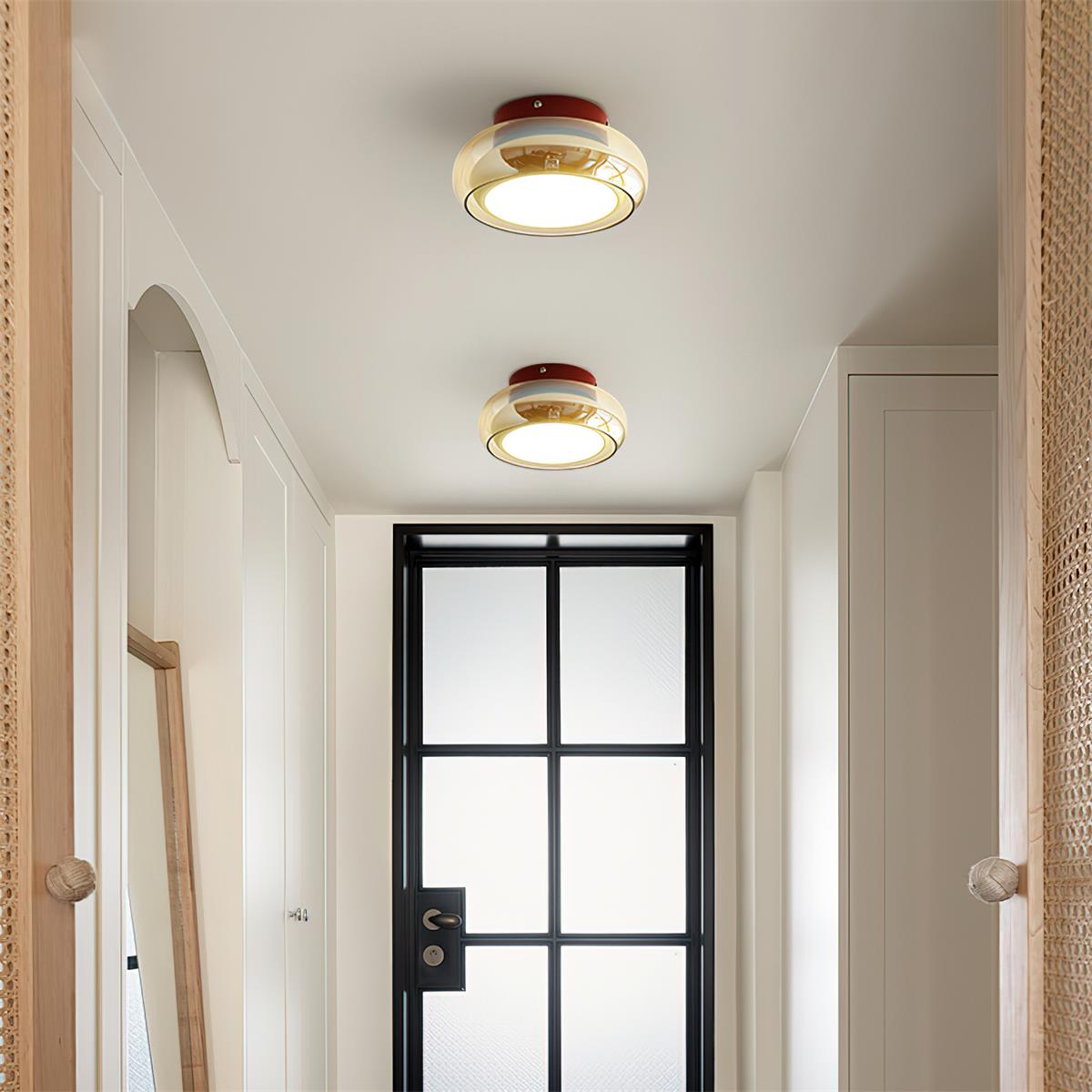 Plafondlamp Cognac Glas Metaal Rood Accent 3 Lichtkleuren LED Woonkamer Slaapkamer Luxe