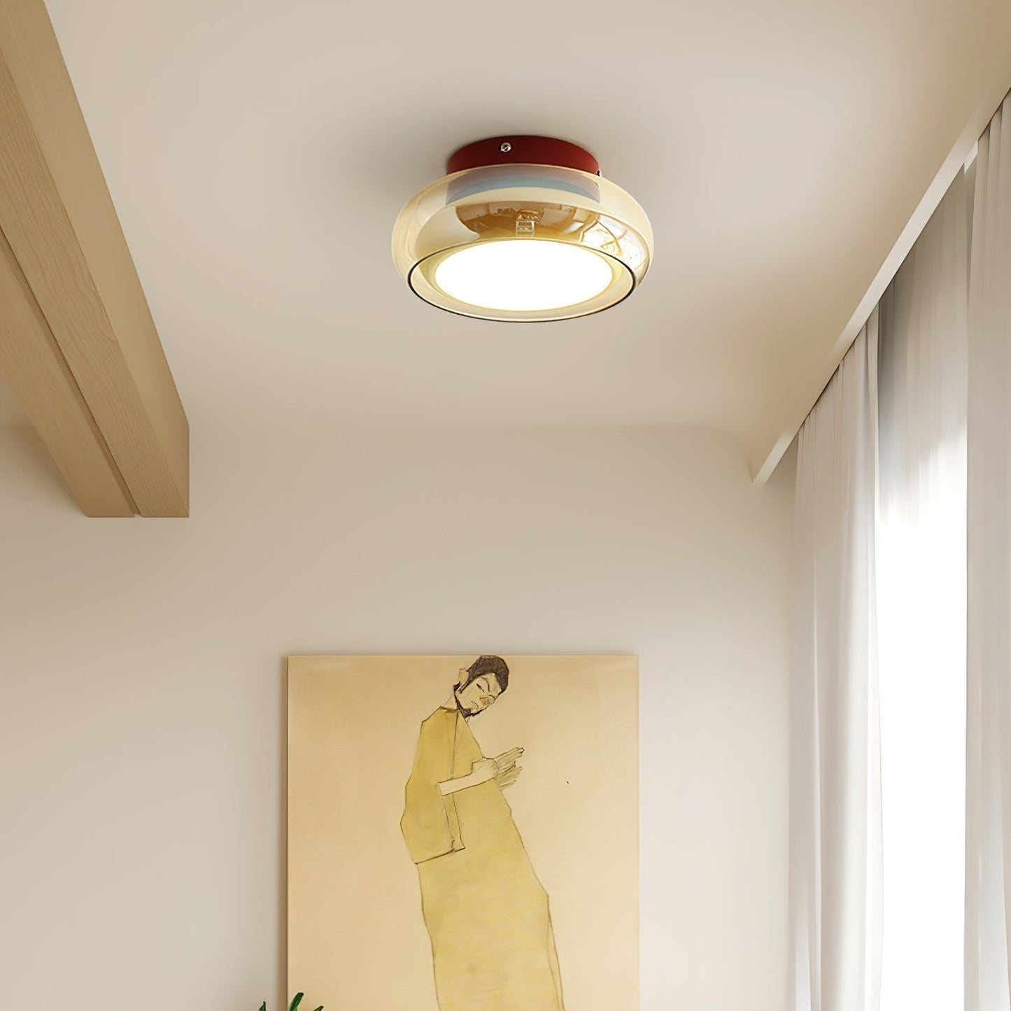 Plafondlamp Cognac Glas Metaal Rood Accent 3 Lichtkleuren LED Woonkamer Slaapkamer Luxe