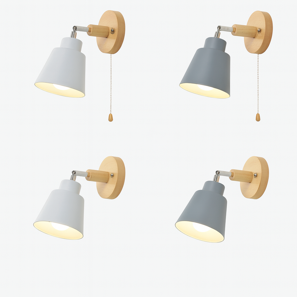Wandlamp Metaal Hout Trekschakelaar 180° Draaibaar E27 Leeslamp Slaapkamer