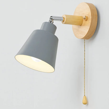 Wandlamp Metaal Hout Trekschakelaar 180° Draaibaar E27 Leeslamp Slaapkamer