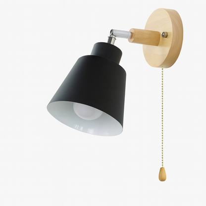 Wandlamp Metaal Hout Trekschakelaar 180° Draaibaar E27 Leeslamp Slaapkamer