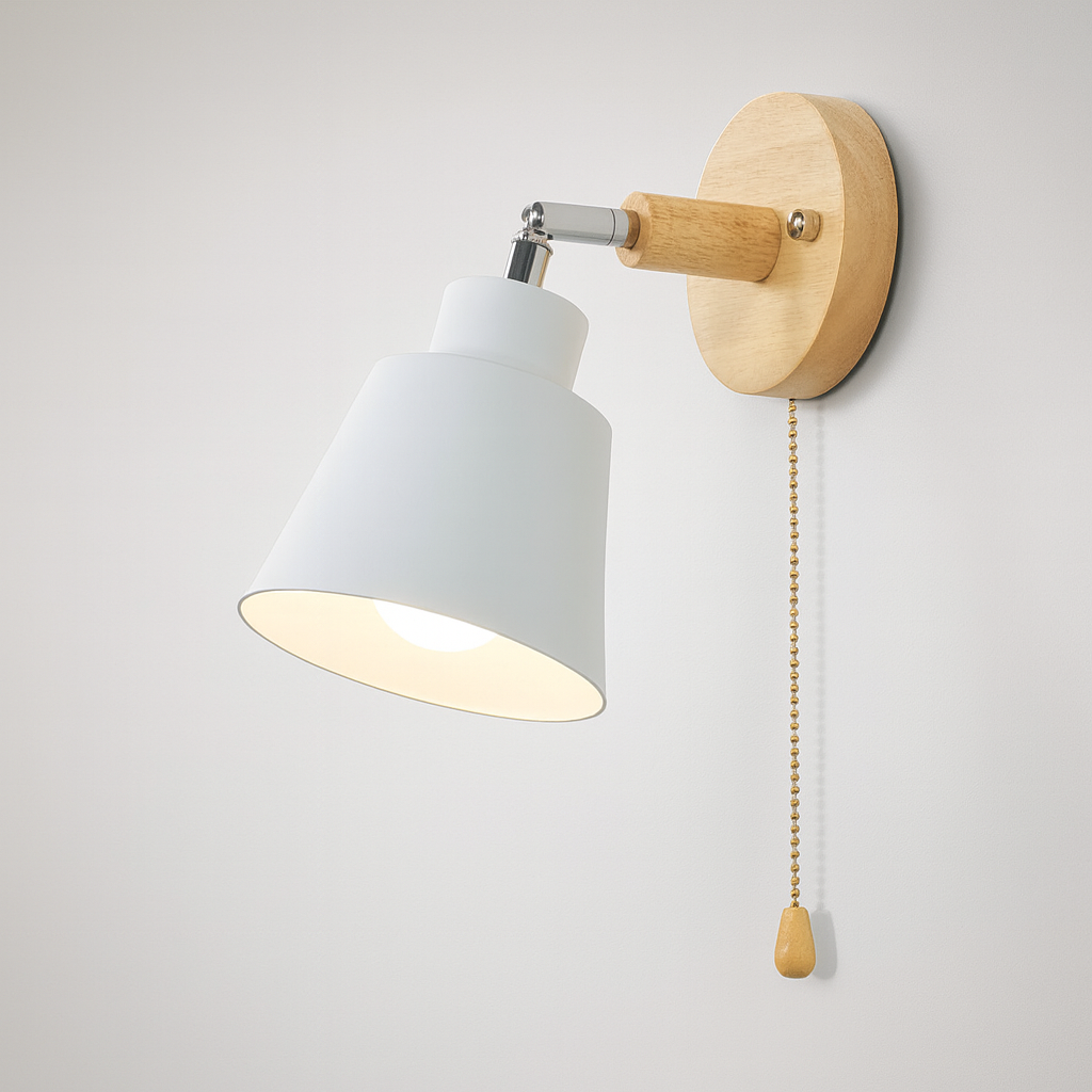 Wandlamp Metaal Hout Trekschakelaar 180° Draaibaar E27 Leeslamp Slaapkamer