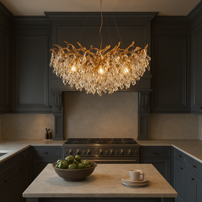 Ronde kristallen kroonluchter Ø80 cm kristal aluminium goud eetkamer plafondlamp luxe verlichting modern design