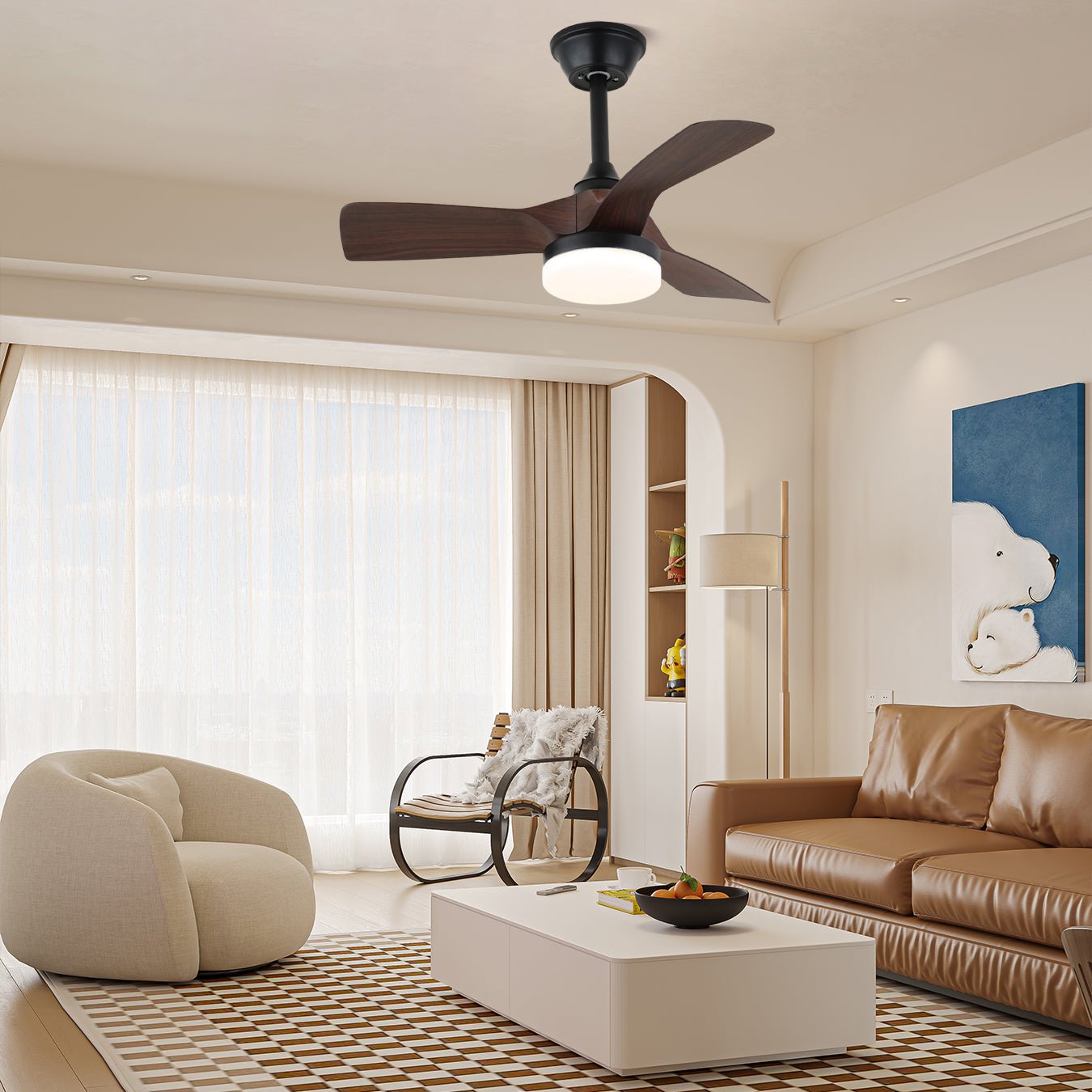 Minimalistische Plafondventilator Orlen met Hout-Look en Verlichting 81 cm | Scandinavische Plafondventilator met Lamp | Afstandsbediening 6 Snelheden | Nordic Design Ventilator Plafond