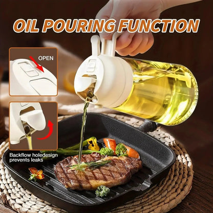 Oliespuit Dispenser 2-in-1 Spray en Schenken Glas 470ml Keuken Koken BBQ