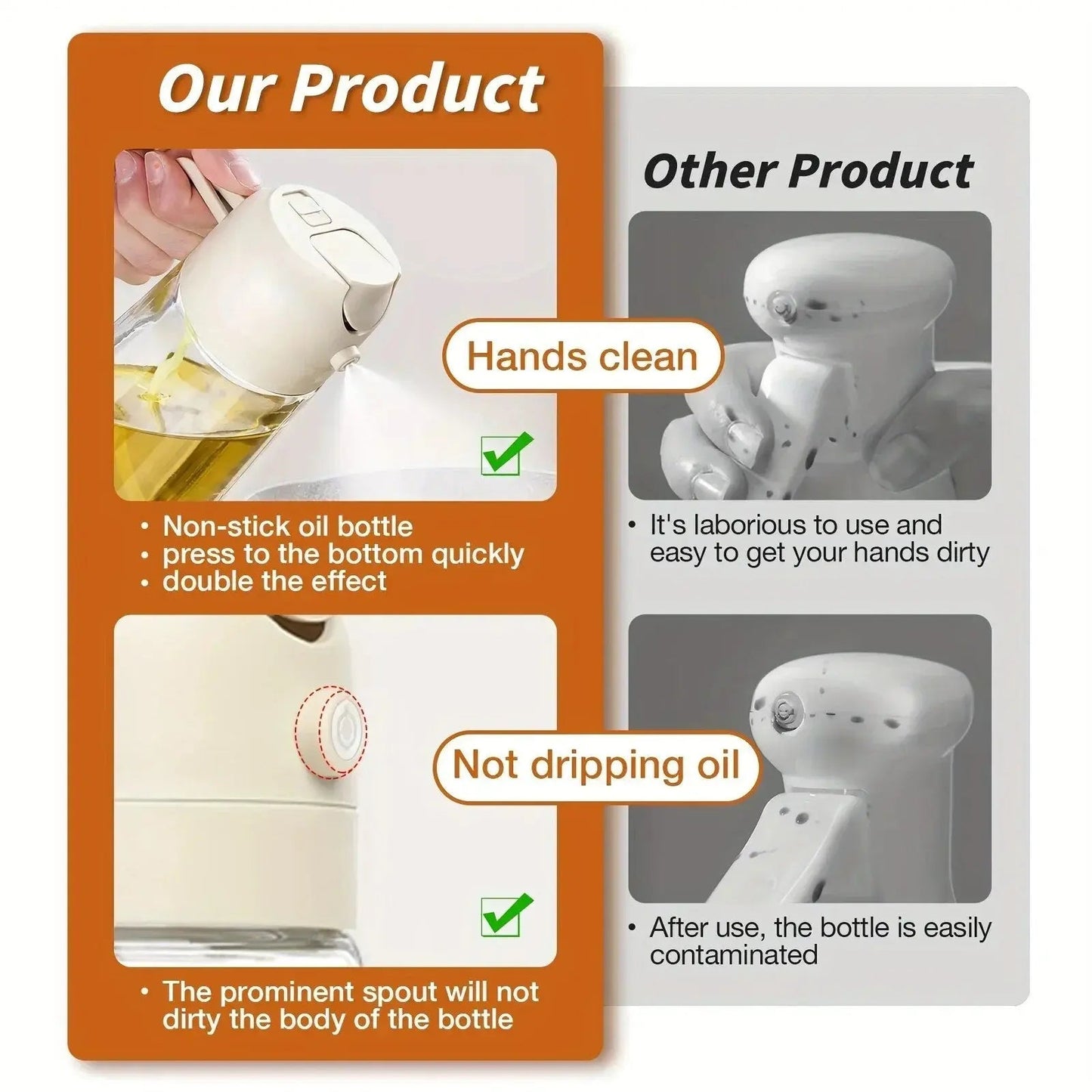 Oliespuit Dispenser 2-in-1 Spray en Schenken Glas 470ml Keuken Koken BBQ