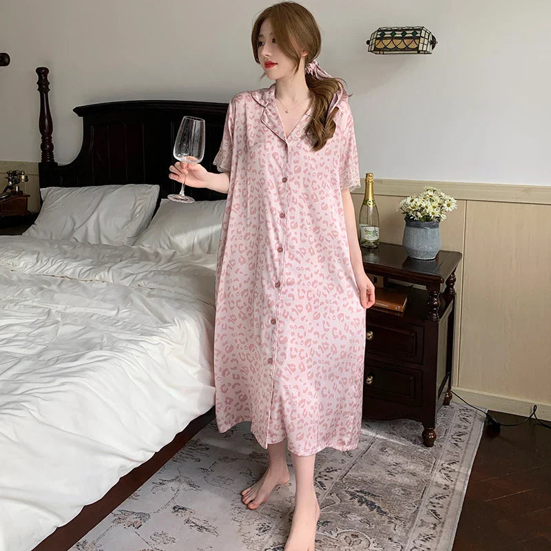 Slaapjurk Kant Leopard Print Rood Roze Vrouwelijk