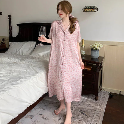 Slaapjurk Kant Leopard Print Rood Roze Vrouwelijk
