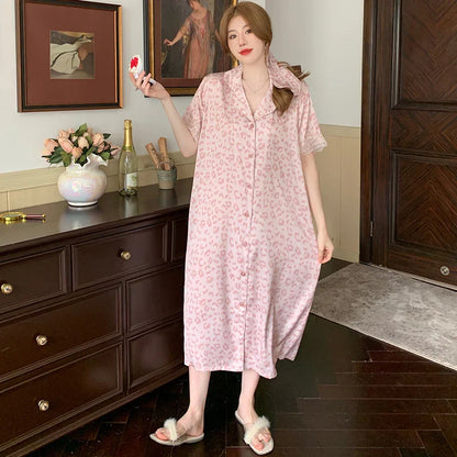 Slaapjurk Kant Leopard Print Rood Roze Vrouwelijk