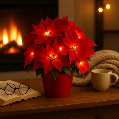 LED Bloesemverlichting Warmwit Kunstplant Tafellamp met Decoratieve Rode Bloemen 30cm