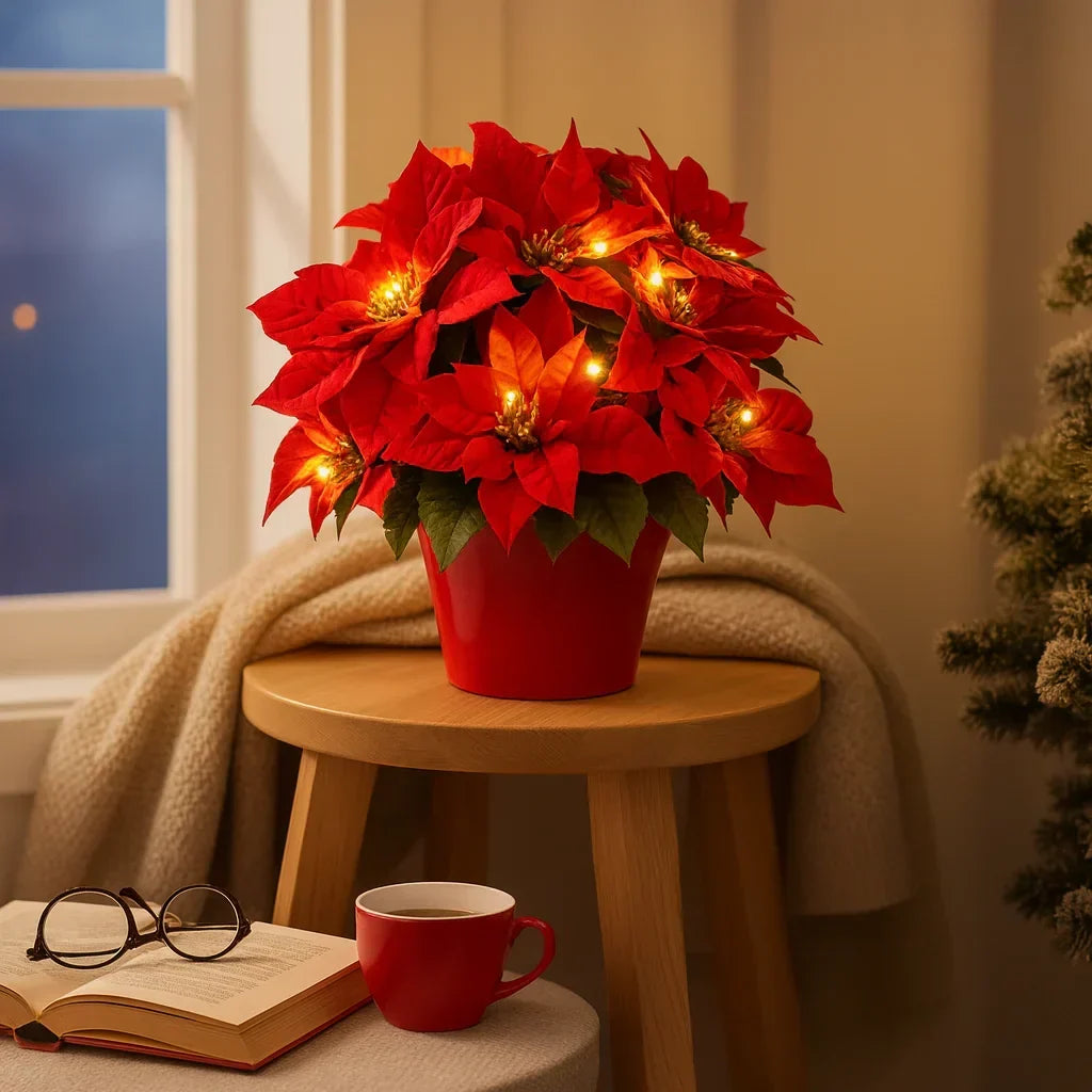 LED Bloesemverlichting Warmwit Kunstplant Tafellamp met Decoratieve Rode Bloemen 30cm