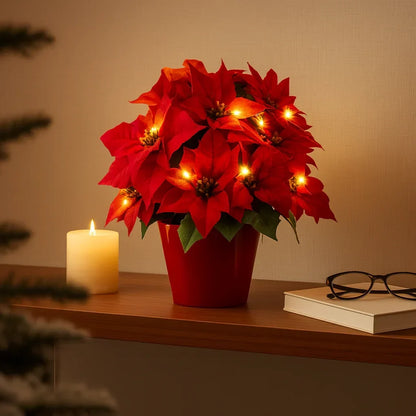 LED Bloesemverlichting Warmwit Kunstplant Tafellamp met Decoratieve Rode Bloemen 30cm