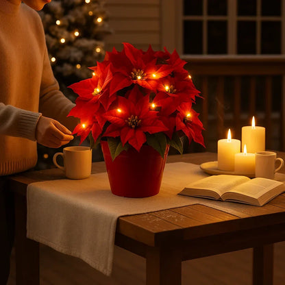 LED Bloesemverlichting Warmwit Kunstplant Tafellamp met Decoratieve Rode Bloemen 30cm