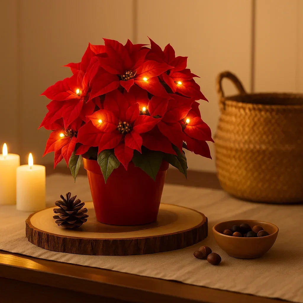 LED Bloesemverlichting Warmwit Kunstplant Tafellamp met Decoratieve Rode Bloemen 30cm
