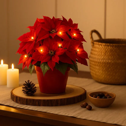 LED Bloesemverlichting Warmwit Kunstplant Tafellamp met Decoratieve Rode Bloemen 30cm