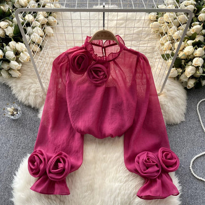 Vrouwelijke Blouse Lantaarnmouwen Zomerkleding Stijlvol Chiffon
