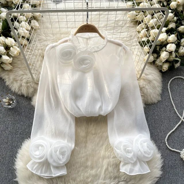 Vrouwelijke Blouse Lantaarnmouwen Zomerkleding Stijlvol Chiffon