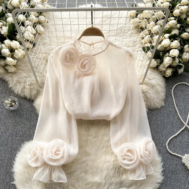 Vrouwelijke Blouse Lantaarnmouwen Zomerkleding Stijlvol Chiffon
