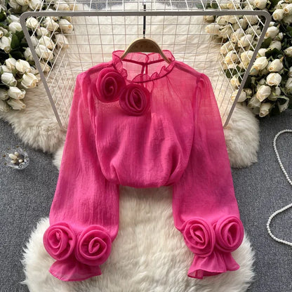 Vrouwelijke Blouse Lantaarnmouwen Zomerkleding Stijlvol Chiffon