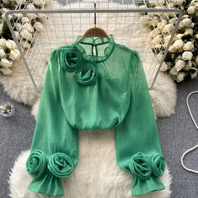 Vrouwelijke Blouse Lantaarnmouwen Zomerkleding Stijlvol Chiffon