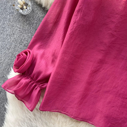 Vrouwelijke Blouse Lantaarnmouwen Zomerkleding Stijlvol Chiffon