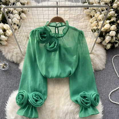 Vrouwelijke Blouse Lantaarnmouwen Zomerkleding Stijlvol Chiffon