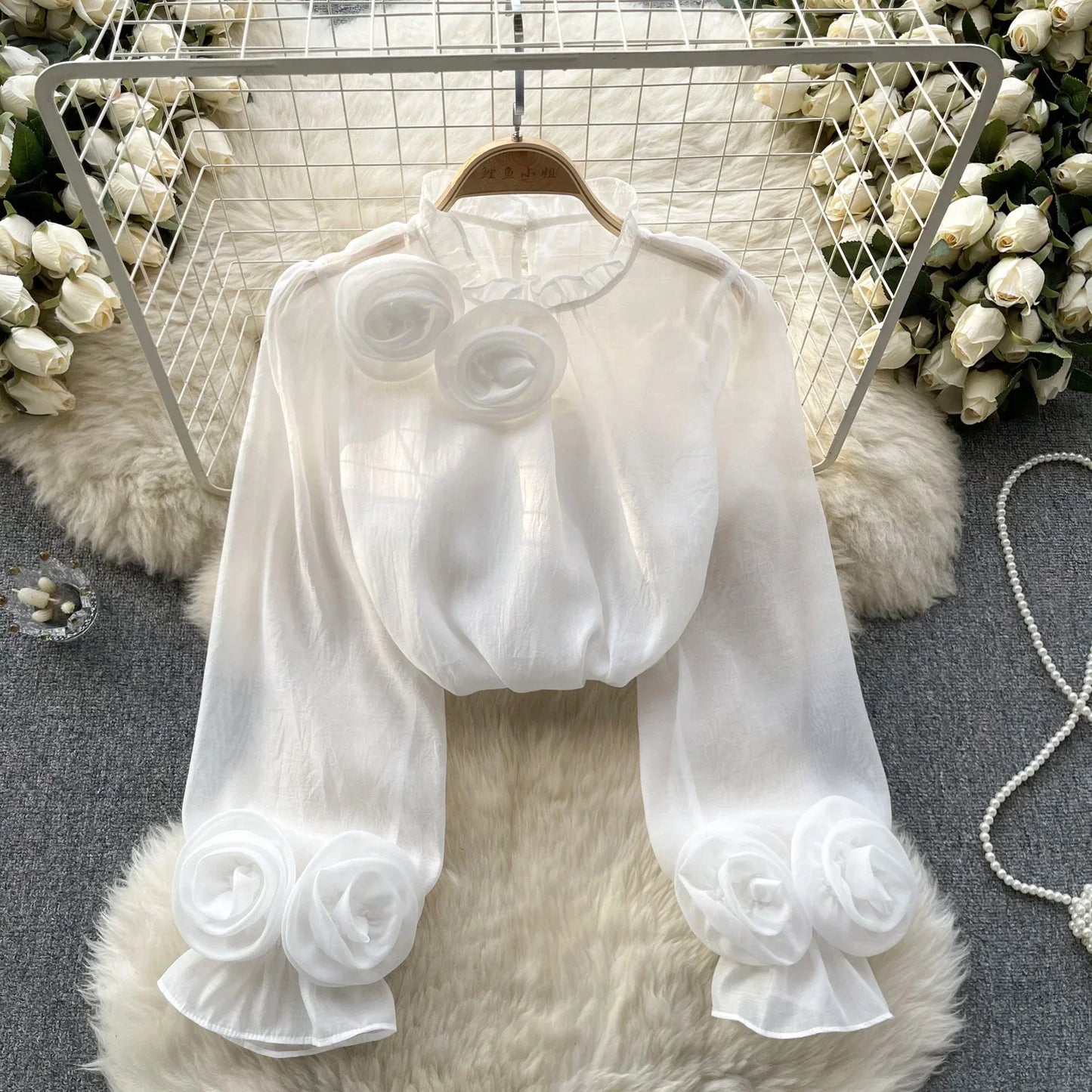 Vrouwelijke Blouse Lantaarnmouwen Zomerkleding Stijlvol Chiffon