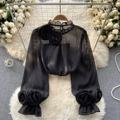 Vrouwelijke Blouse Lantaarnmouwen Zomerkleding Stijlvol Chiffon