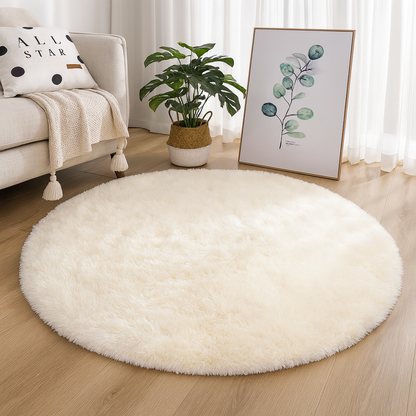 Rond Vloerkleed Zijde Wol Blend Neutrale Tinten Handgeweven Luxe Tapijt voor Woonkamer Slaapkamer Decoratief