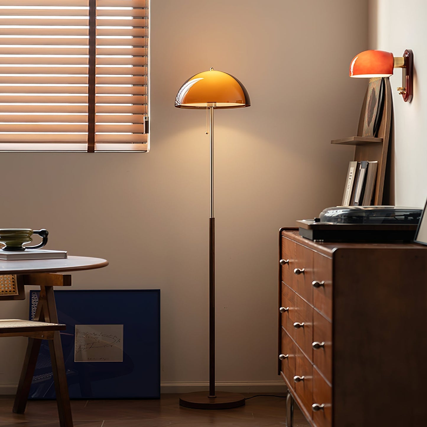 Tavino vloerlamp hout metaal amber woonkamer leeslamp retro design sfeerverlichting moderne staande lamp