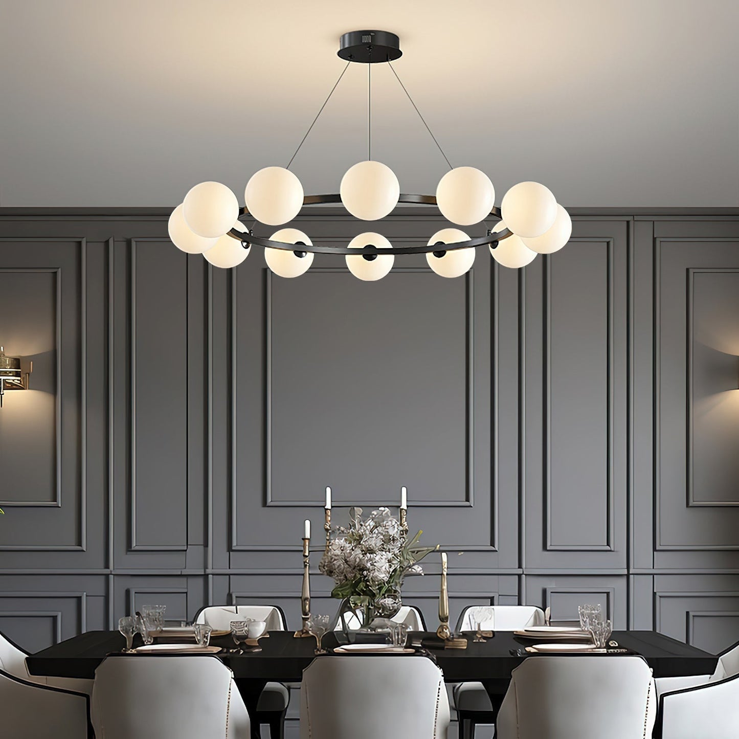 Moderne Kroonluchter met Glazen Kappen – Stijlvol Metalen Design voor Eetkamer Woonkamer Slaapkamer Restaurant