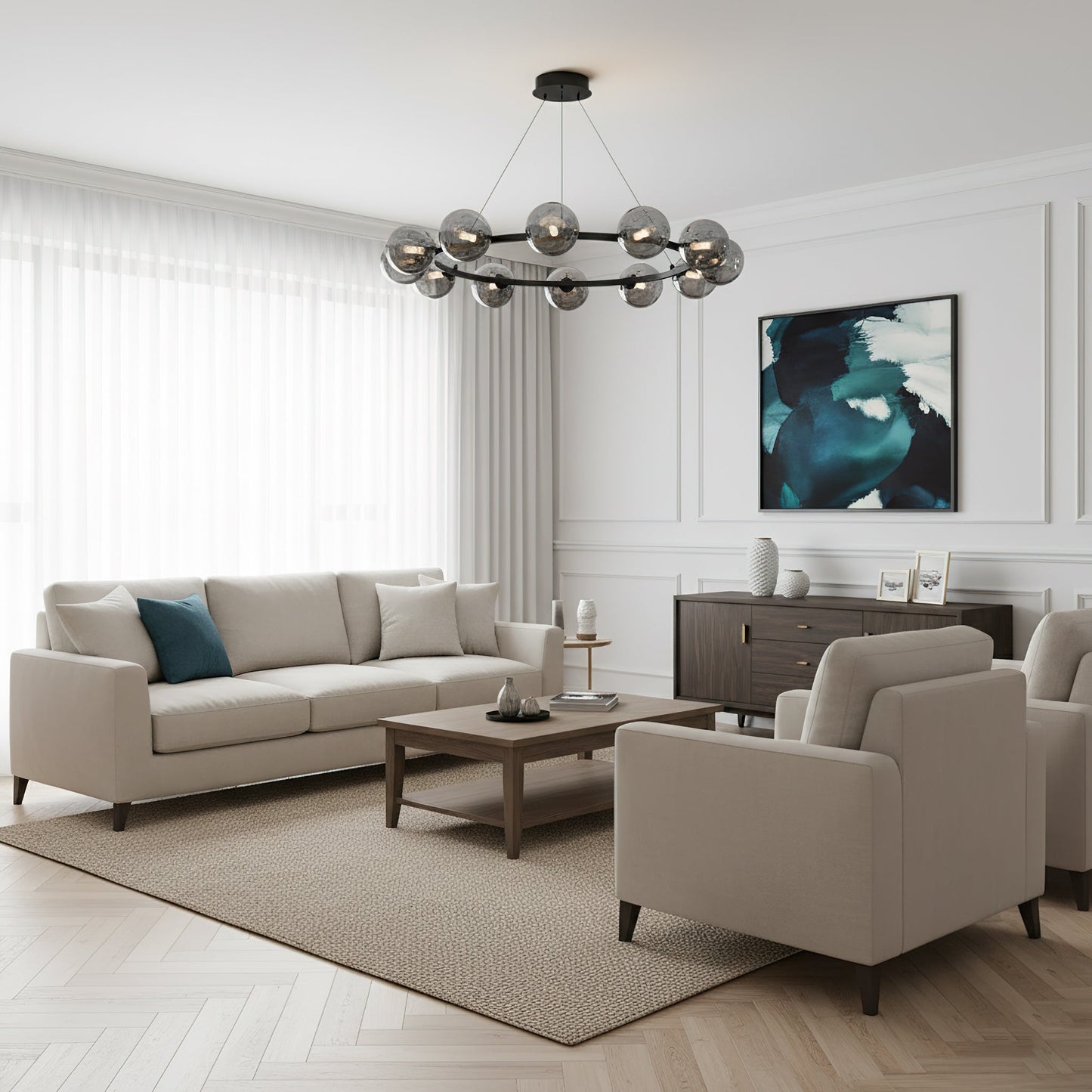 Moderne Kroonluchter met Glazen Kappen – Stijlvol Metalen Design voor Eetkamer Woonkamer Slaapkamer Restaurant